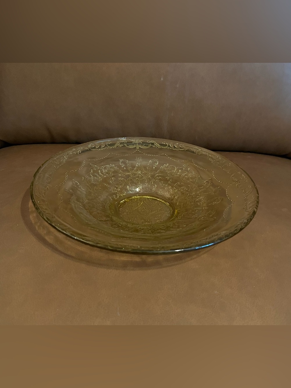 Large Federal Glass Madrid Pattern Amber Console Bowl. RARE FIND
